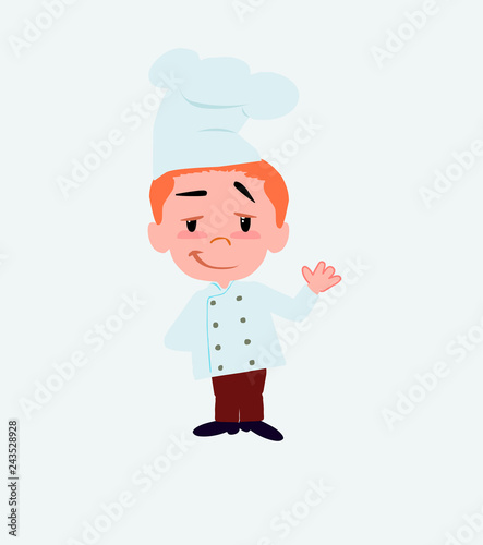 Chef waving with a dreamy expression.