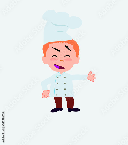 Chef showing something in an optimistic and positive attitude.