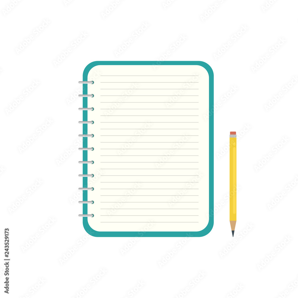 Blank open notepad with lines. Sketchbook or diary with pencil. Vector illustration Blank open notepad with lines. Sketchbook or diary with pencil. Vector illustration