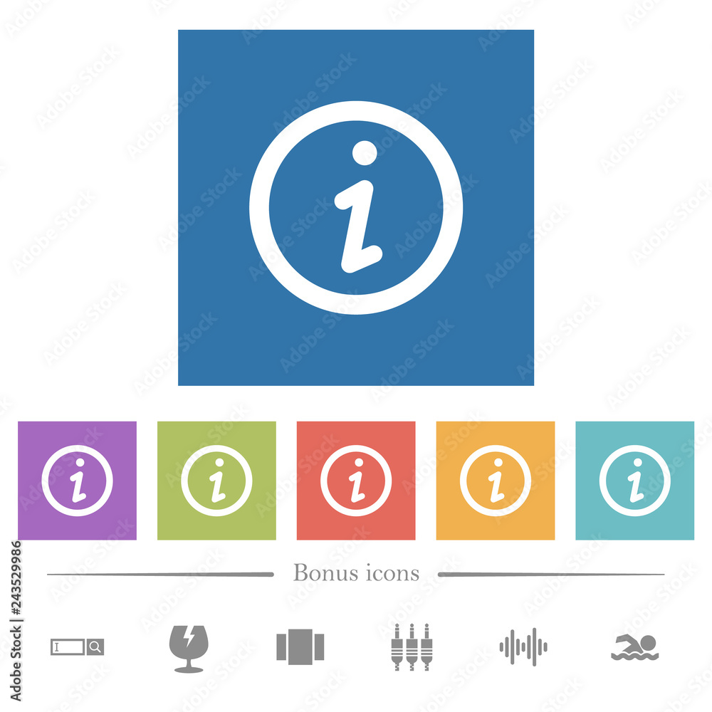 Information flat white icons in square backgrounds Information flat white icons in square backgrounds