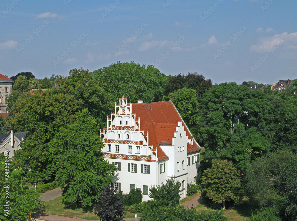 Altenburg / Germany: The registry office of the former city of residence in an impressive Renaissance style building with a decorative corbie step gable