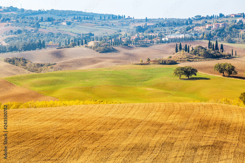Panorama of traditional countryside landscape in Tuscany, Italy