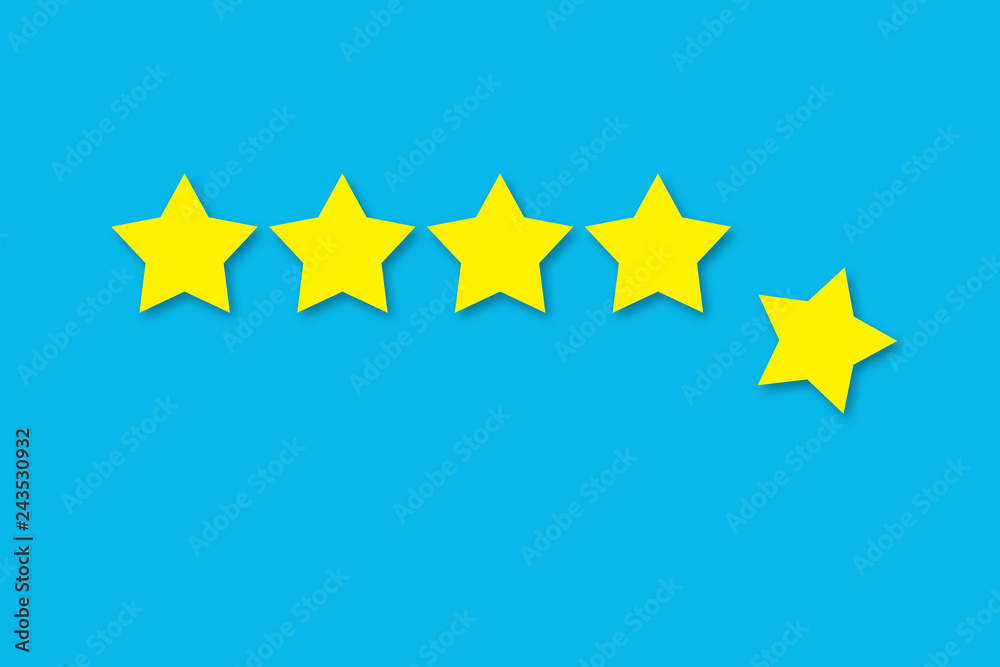 Five stars rating concept. One star falling down. Five stars rating concept. One star falling down.