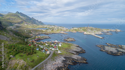 Aerial view on the lofoten. Beautiful summer landscape in the Norway 