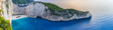 Greece, Zakynthos, XXL panorama view of navagio or shipwreck beach from above