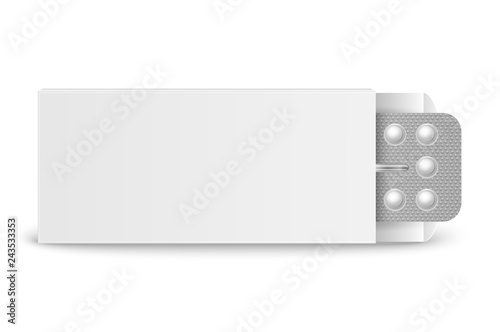 Vector Realistic Packaging of Birth Control Pills in Box Closeup Isolated. Contraceptive Pill, Hormonal pills. Design Template of Birth Control Pills for Mockup. Planning Pregnancy. Top View