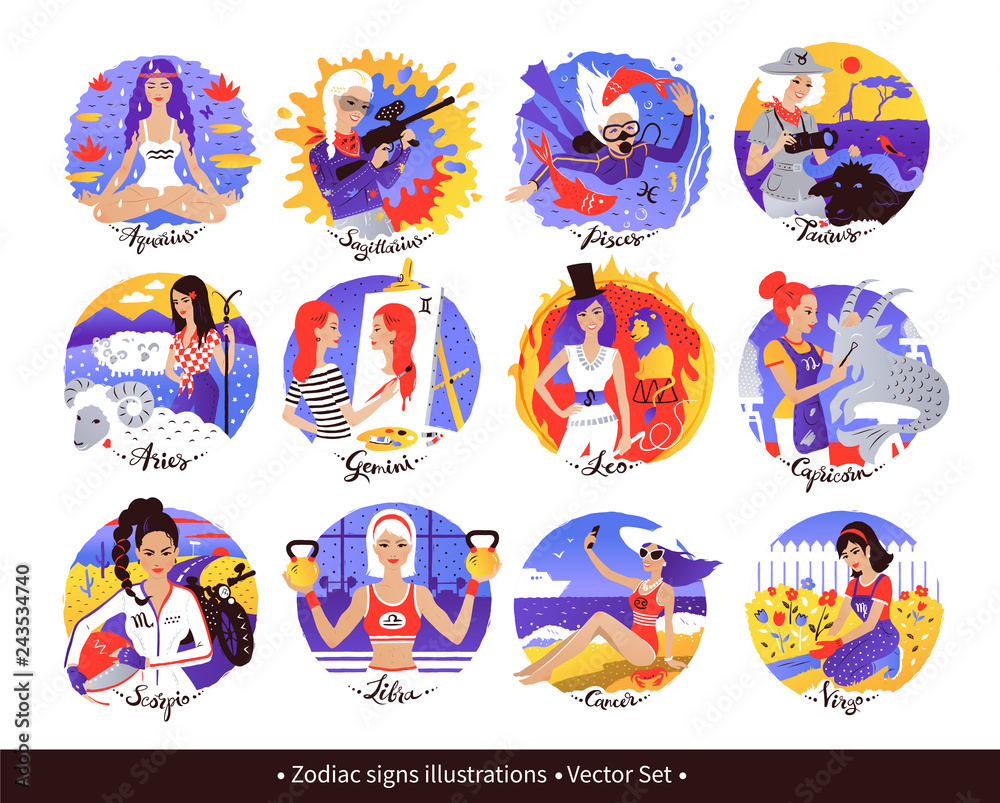 Vector set of Zodiac Signs illustrations
