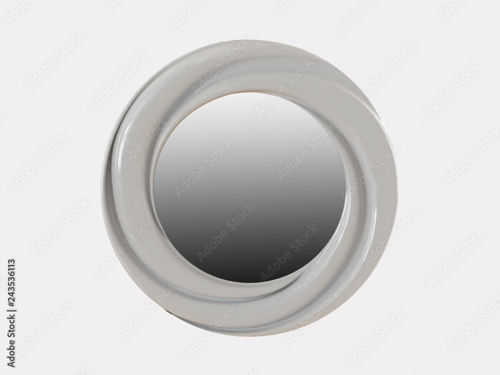Beautiful white round mirror on a white background 3d rendering Beautiful white round mirror on a white background 3d rendering
