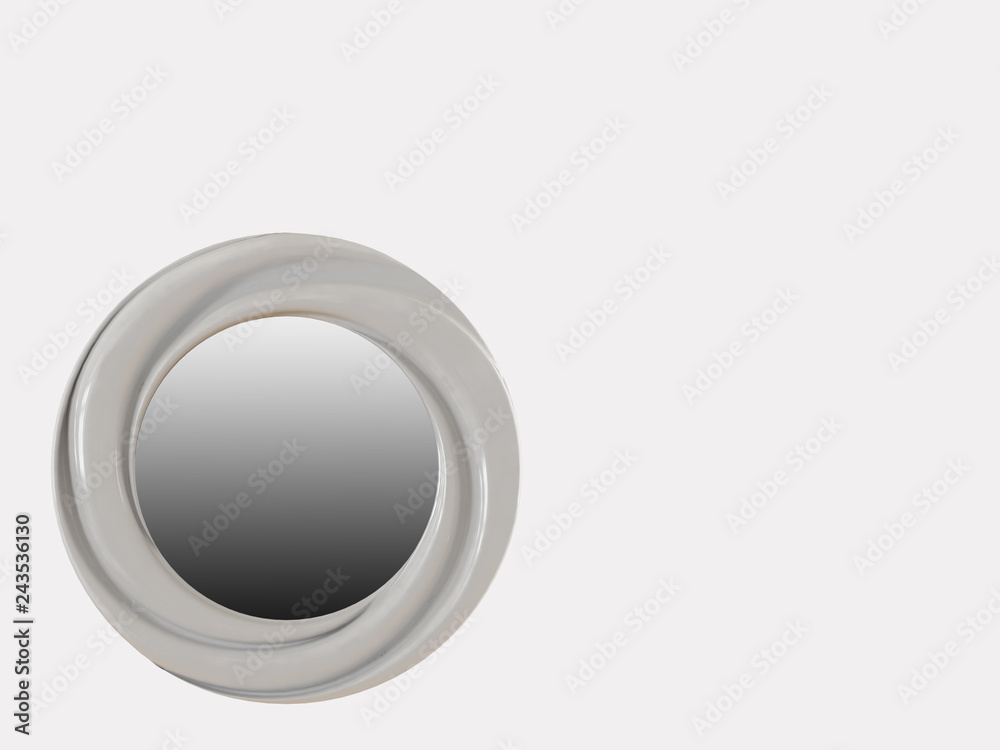 Beautiful white round mirror on a white background 3d rendering Beautiful white round mirror on a white background 3d rendering