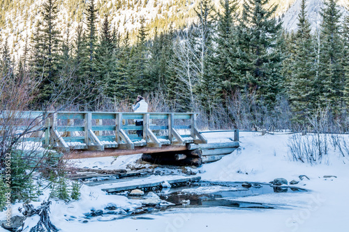 Spring thaw as the water opens at Mount Lorette Ponds, Bow Valley Provincial Park, alberta, Canada photo