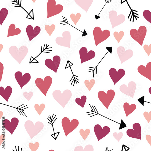 Vector pink and red love hearts and arrows. Perfect for fabric, wallpaper, stationery and scrapbooking projects and other crafts and digital work