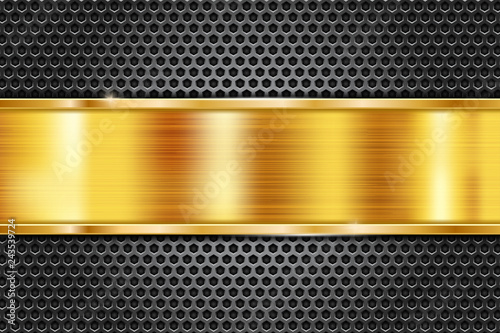 Golden metal plate on perforated background