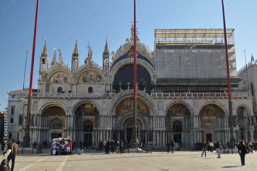 Obraz premium St. Mark's Cathedral Basilica In St. Mark's Square Of Venice. Travel, Holidays, Architecture. March 27, 2015. Venice, Region Of Veneto, Italy.