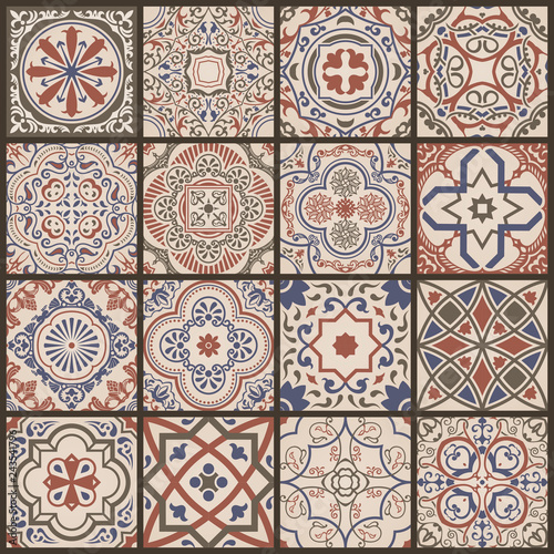 Floral seamless mosaic tile. Vector ceramic vintage pattern. Mediterranean, Ottoman