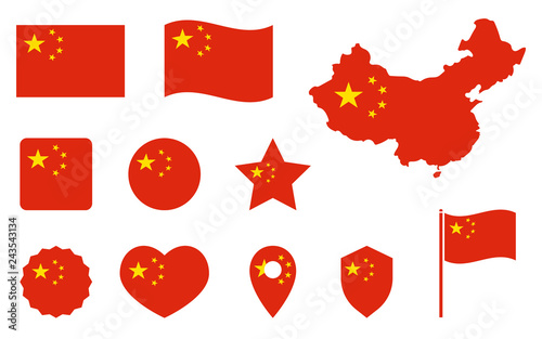 China flag icons set, national symbol of the Peoples Republic of China