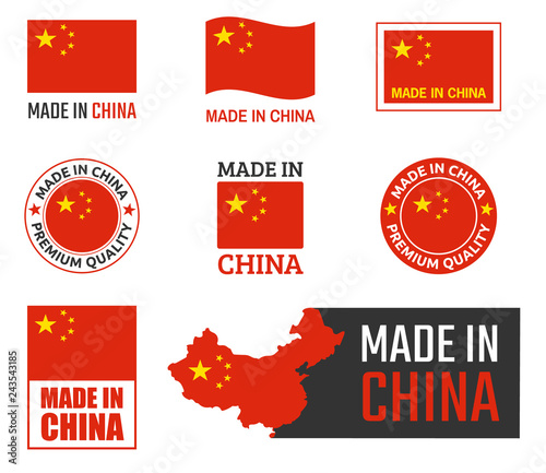 made in China labels set, Chinese product emblem