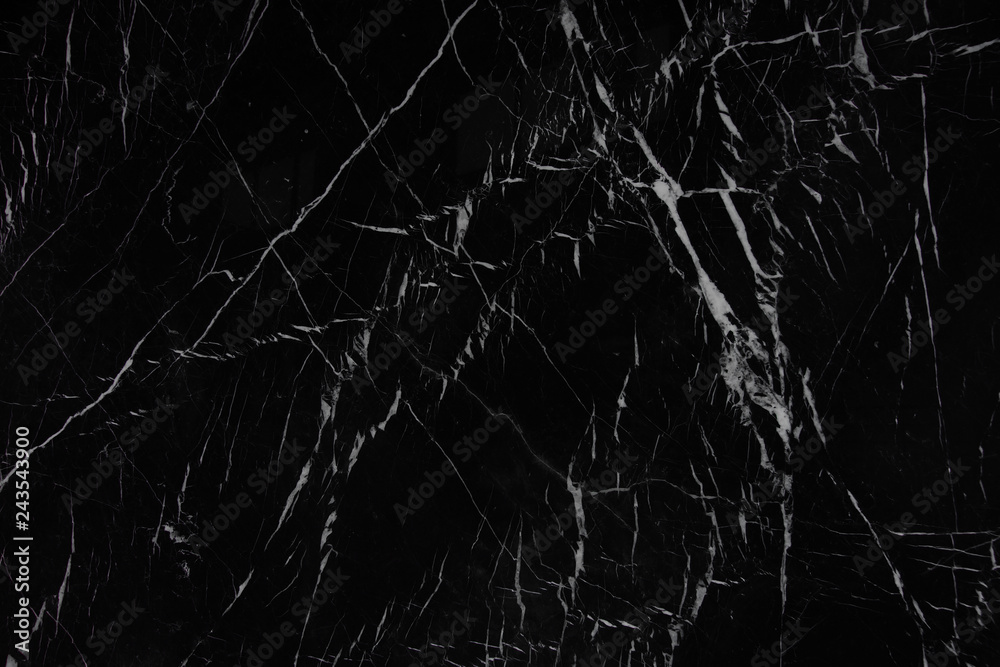 Awesome background of black natural stone marble with a white pattern called Nero Marquina or Black Majesty