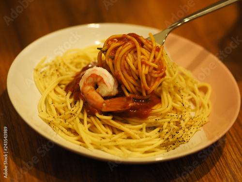 Shrimp Spaghetti with tomato sauce