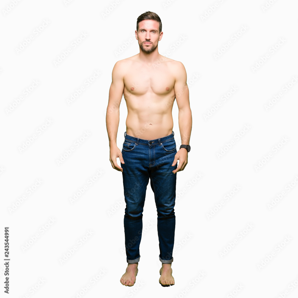 Handsome shirtless man showing nude chest Relaxed with serious expression on face. Simple and natural looking at the camera. Handsome shirtless man showing nude chest Relaxed with serious expression on face. Simple and natural looking at the camera.
