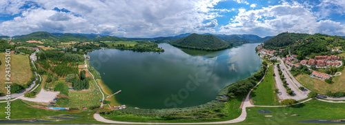 The lake Piediluco in Umbria, Italy. Equirectangular panorama 360° photo