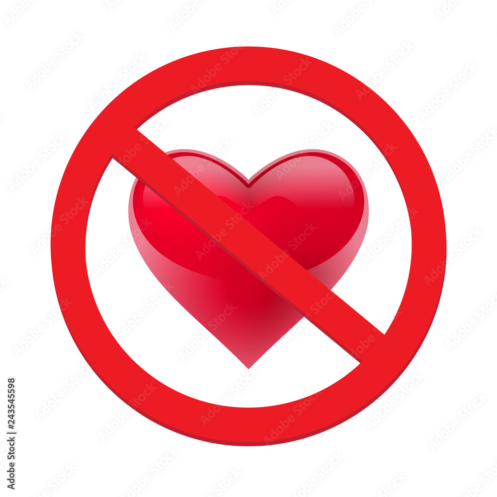 Ban love heart. Symbol of forbidden and stop love. Vector illustration - Vector Ban love heart. Symbol of forbidden and stop love. Vector illustration - Vector