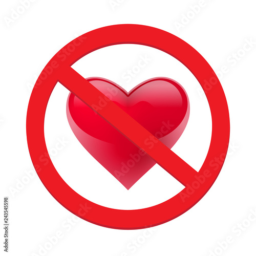 Obraz na płótnie Ban love heart. Symbol of forbidden and stop love. Vector illustration - Vector w salonie