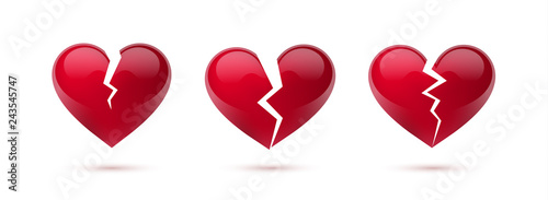 Obraz na płótnie Broken hearts vector set of 3d realistic icons and symbols. Isolated in white background. Vector illustration w salonie