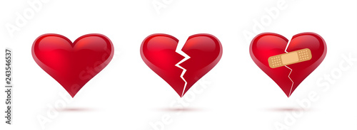 Obraz na płótnie Broken hearts vector set of 3d realistic icons and symbols. Isolated in white background. Vector illustration w salonie