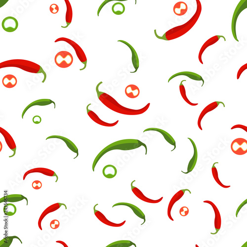Chilli pepper seamless pattern. Vegetable background, wallpaper