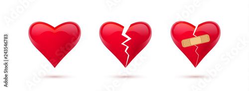 Obraz na płótnie Broken hearts vector set of 3d realistic icons and symbols. Isolated in white background. Vector illustration w salonie