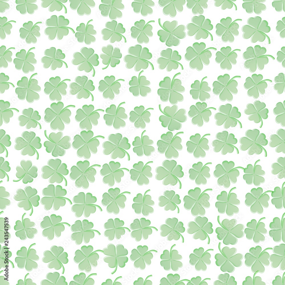 St Patricks Clover seamless pattern green clover isolated on white background