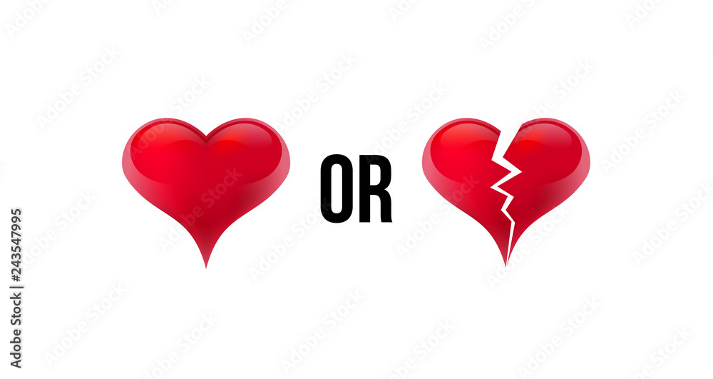 Do you love me? Yes OR No? Heart and broken heart. Isolated in white background. Vector illustration Do you love me? Yes OR No? Heart and broken heart. Isolated in white background. Vector illustration