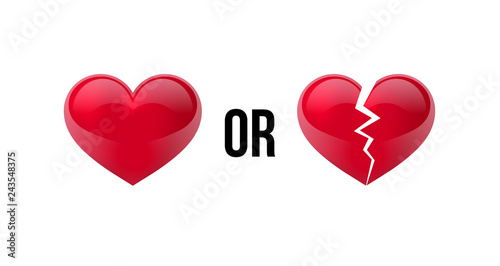 Obraz na płótnie Do you love me? Yes OR No? Heart and broken heart. Isolated in white background. Vector illustration w salonie