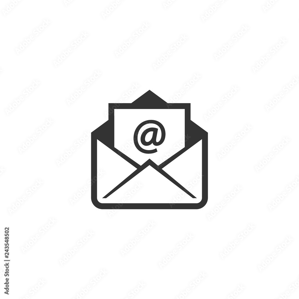 Open envelope with at sign letter vector icon. Open letter, email with at symbol. Open envelope with at sign letter vector icon. Open letter, email with at symbol.