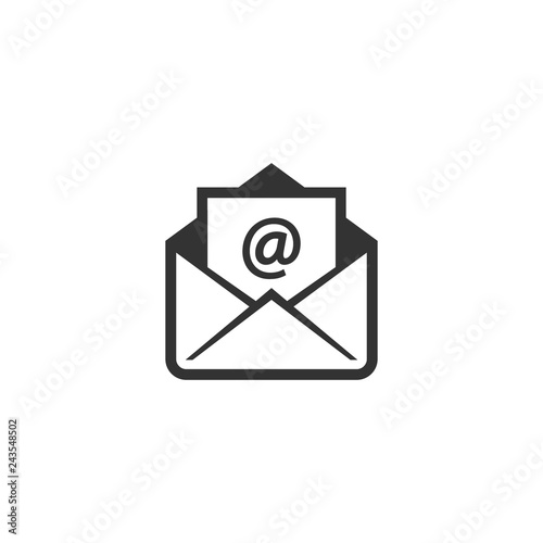 Open envelope with at sign letter vector icon. Open letter, email with at symbol.