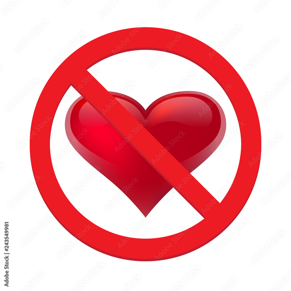 Ban love heart. Symbol of forbidden and stop love. Vector illustration - Vector Ban love heart. Symbol of forbidden and stop love. Vector illustration - Vector