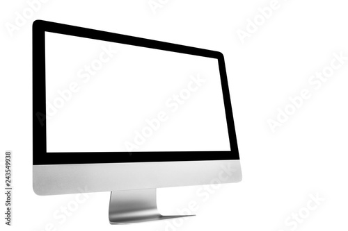 Laptop computer PC with blank screen mock up isolated on white background. Laptop isolated screen. PC computer white screen with copy space. Empty space for text. Isolated white screen