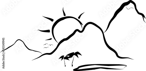 Mountain Oasis Line Art