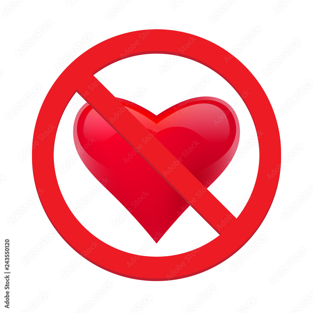 Ban love heart. Symbol of forbidden and stop love. Vector illustration - Vector Ban love heart. Symbol of forbidden and stop love. Vector illustration - Vector