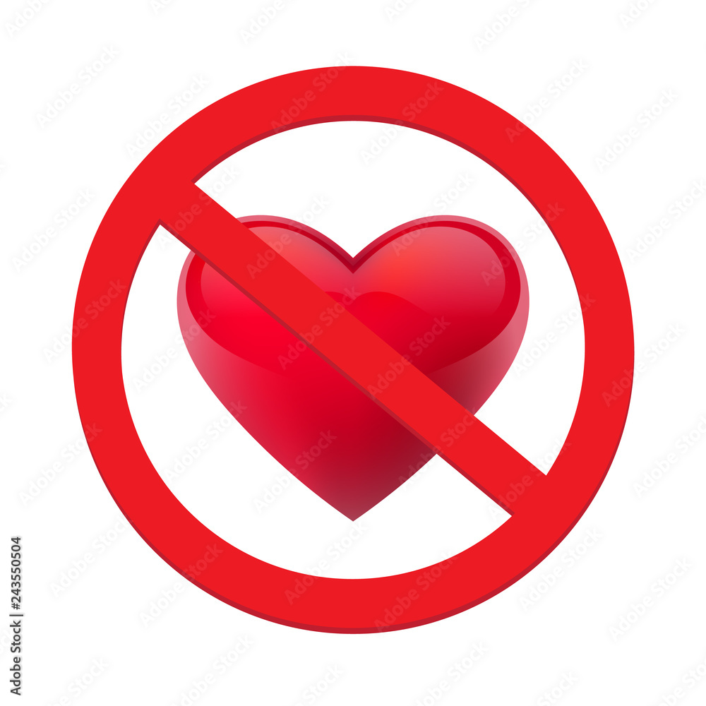 Ban love heart. Symbol of forbidden and stop love. Vector illustration - Vector Ban love heart. Symbol of forbidden and stop love. Vector illustration - Vector