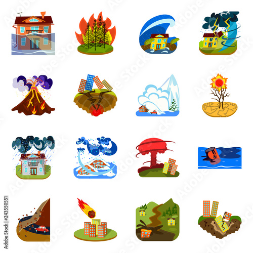 Isolated object of cataclysm and disaster symbol. Collection of cataclysm and apocalypse  stock vector illustration.