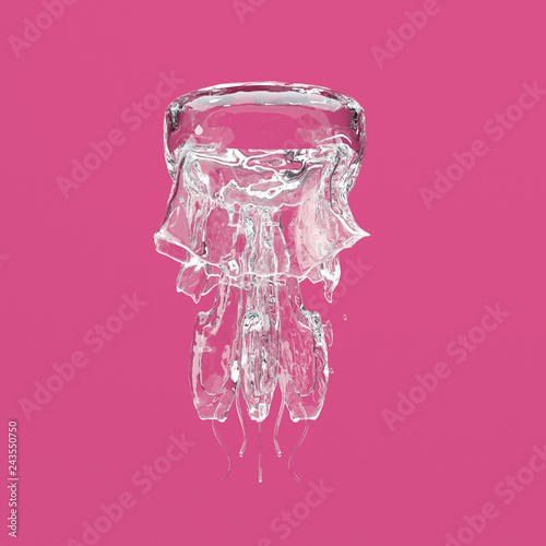transparent and cristall jellyfish on pink background. Creative minimal concept. photo