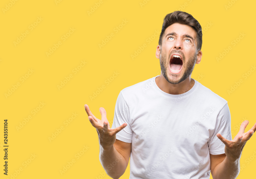 Young handsome man over isolated background crazy and mad shouting and yelling with aggressive expression and arms raised. Frustration concept. Young handsome man over isolated background crazy and mad shouting and yelling with aggressive expression and arms raised. Frustration concept.