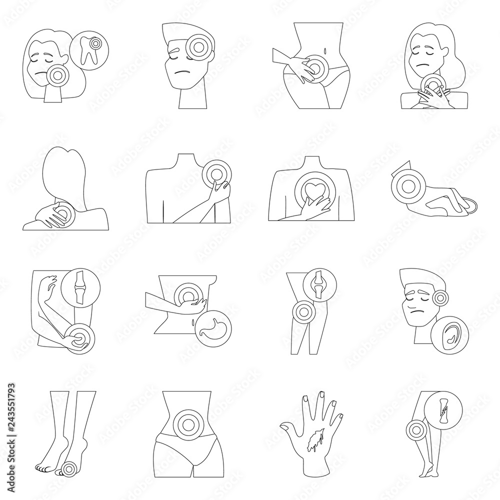 Vector design of bone and inflammation symbol. Collection of bone and wound vector icon for stock. Vector design of bone and inflammation symbol. Collection of bone and wound vector icon for stock.