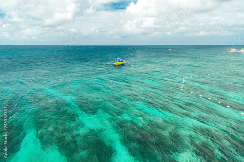 Beautiful bay with turquoise caribbean sea waters and rocky coastline on Mexico photo