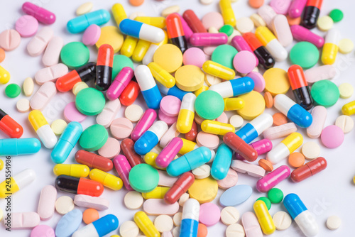 Pills, tablets on a white background
