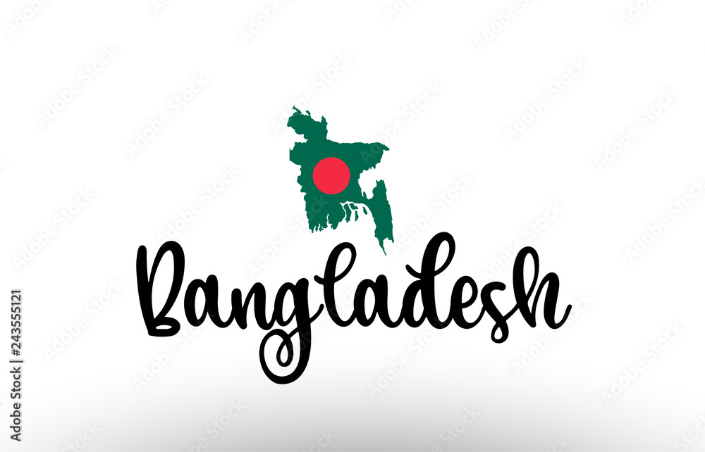 Fototapeta premium Bangladesh country big text with flag inside map concept logo