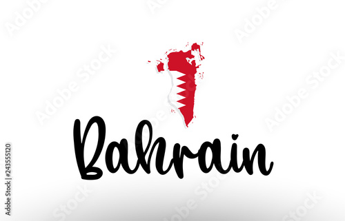Bahrain country big text with flag inside map concept logo