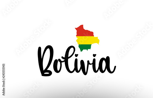 Bolivia country big text with flag inside map concept logo
