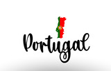 Portugal country big text with flag inside map concept logo